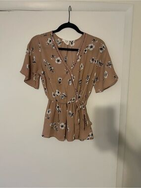 Sienna Sky Tan Floral Wrap Blouse